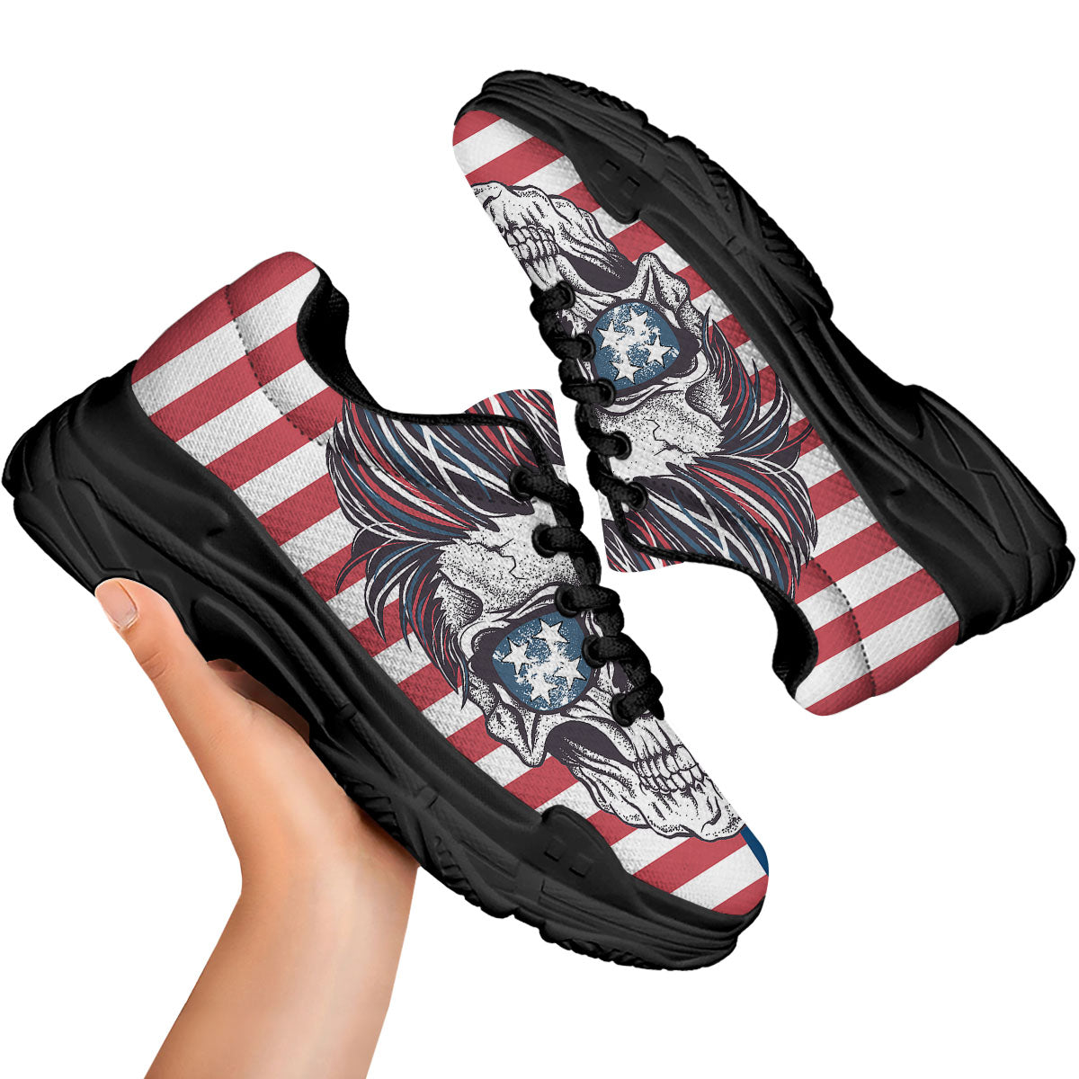 Skull With Sunglasses American Print Black Chunky Shoes-grizzshop
