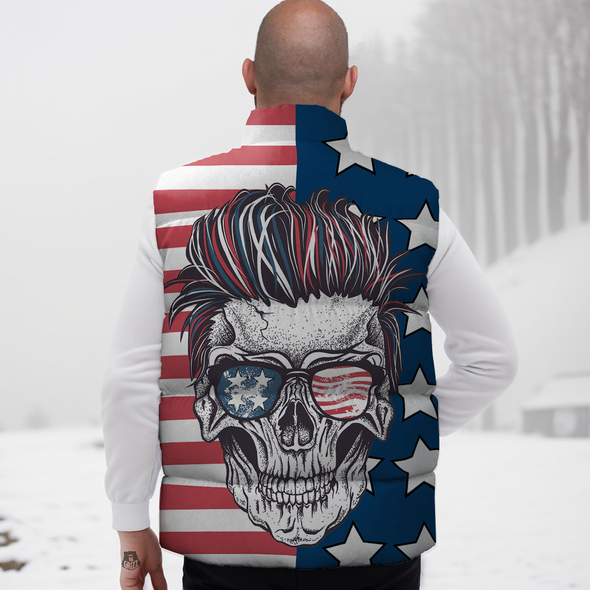 Skull With Sunglasses American Print Down Vest