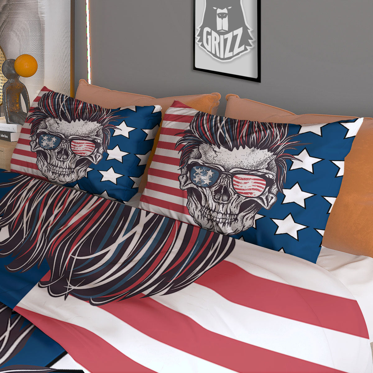 Skull With Sunglasses American Print Duvet Cover Bedding Set