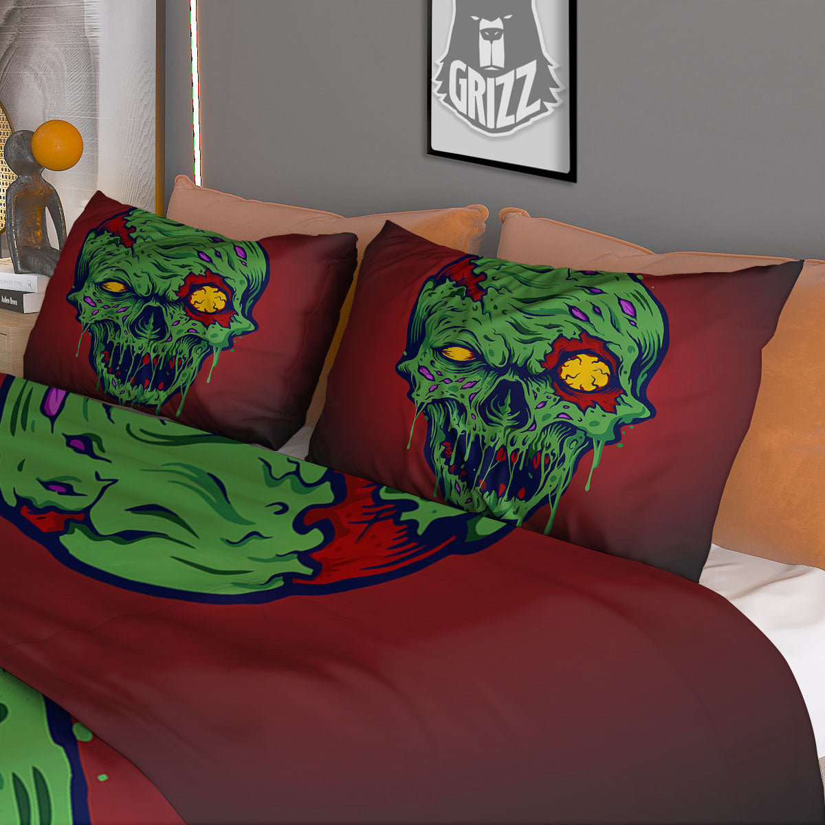 Skull Zombie Scary Horror Print Duvet Cover Bedding Set