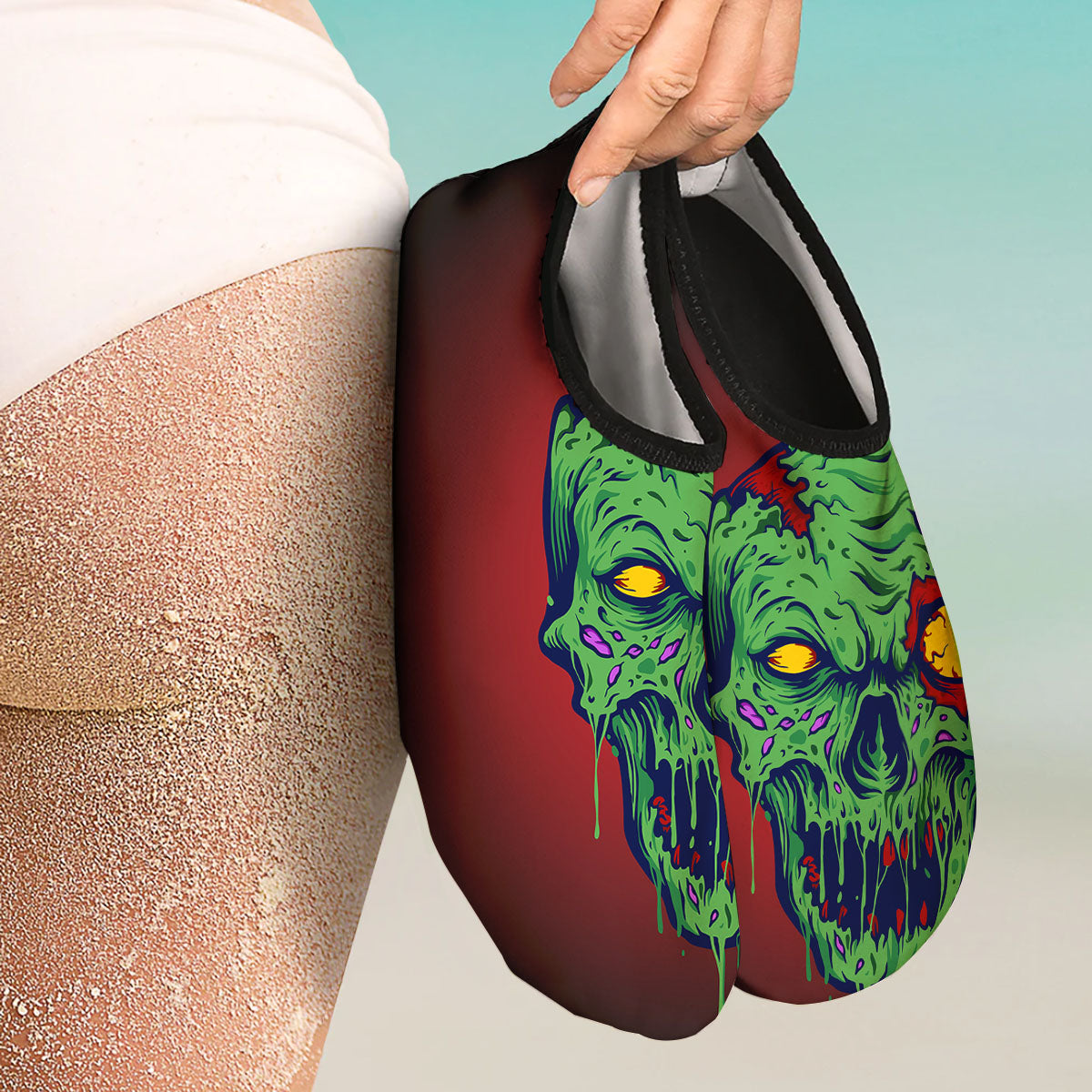 Skull Zombie Scary Horror Print Water Shoes-grizzshop