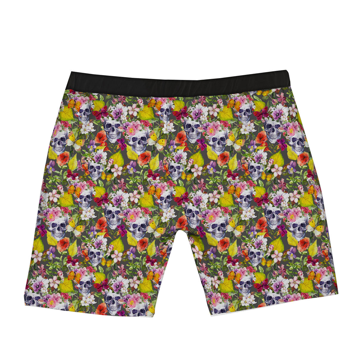 Skull Blossom Flowers Print Pattern Boxer Briefs