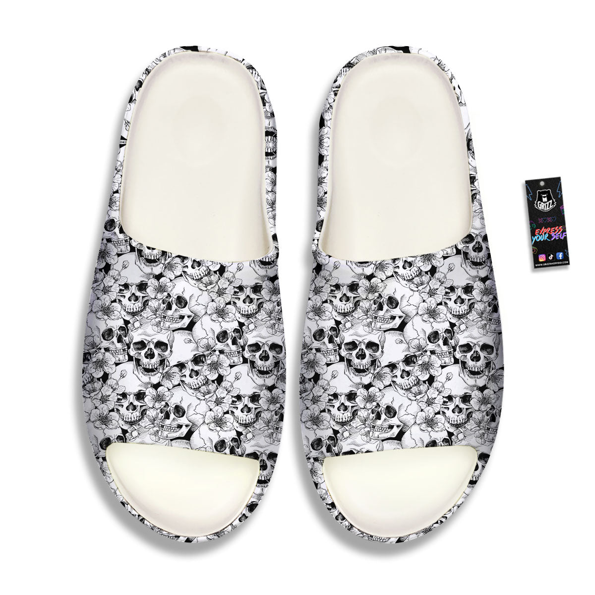 Skull Blossom Peony Print Pattern Sandals-grizzshop