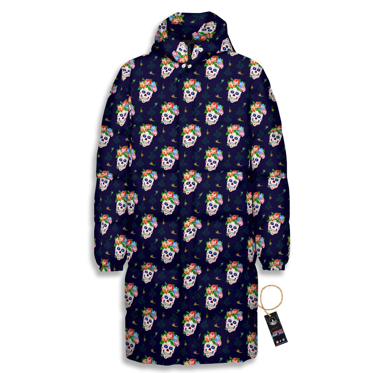 Skull Calavera Girl Print Pattern Long Down Jacket