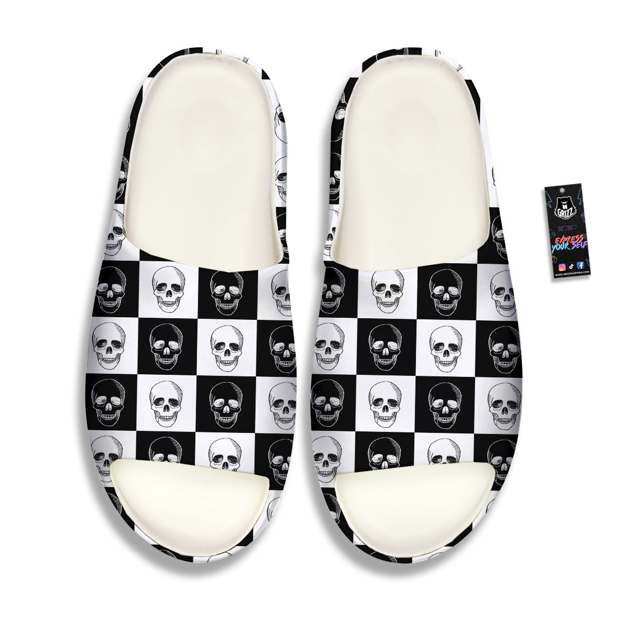 Skull Checkered Print Pattern Sandals-grizzshop