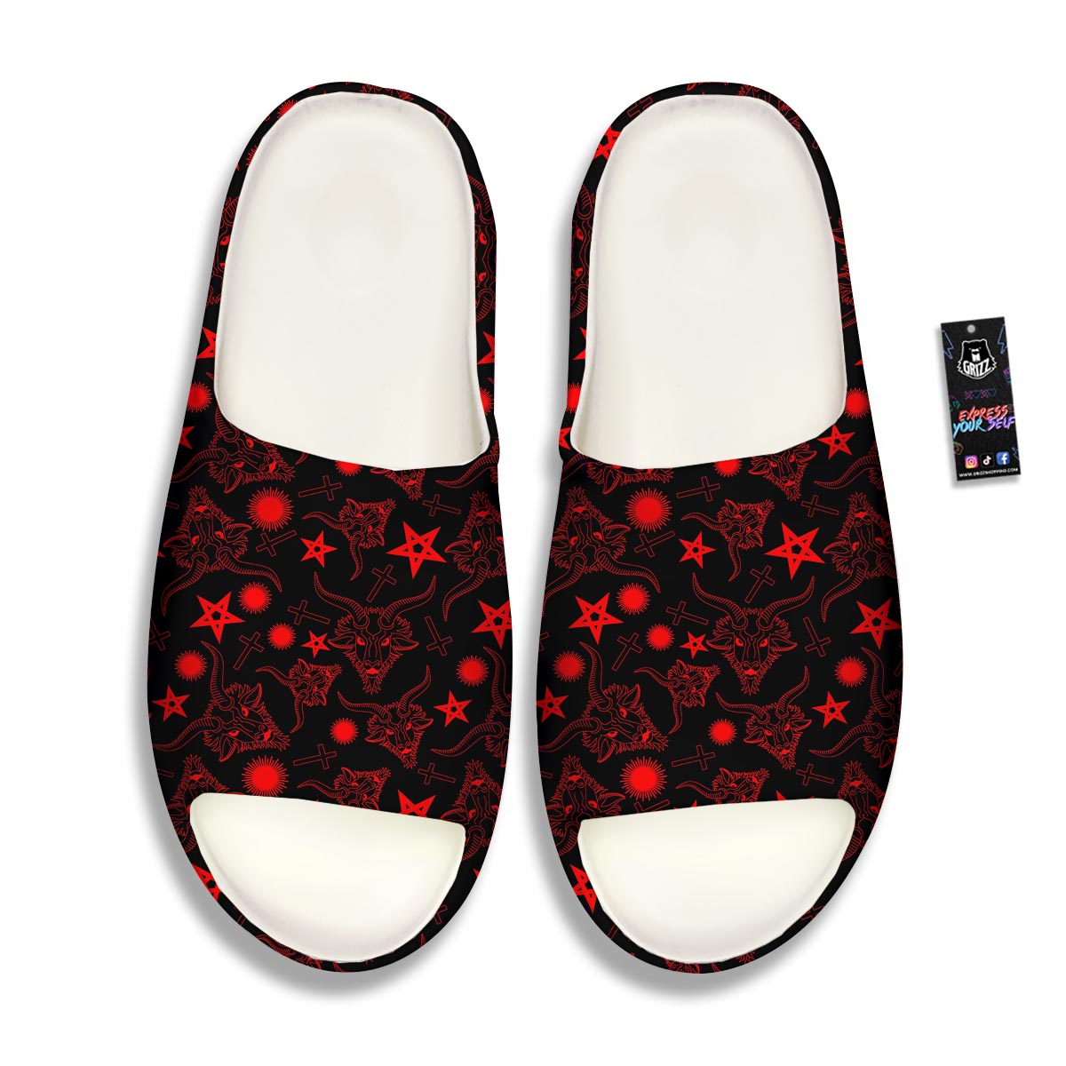 Skull Pentagram Satan Goat Print Pattern Sandals-grizzshop