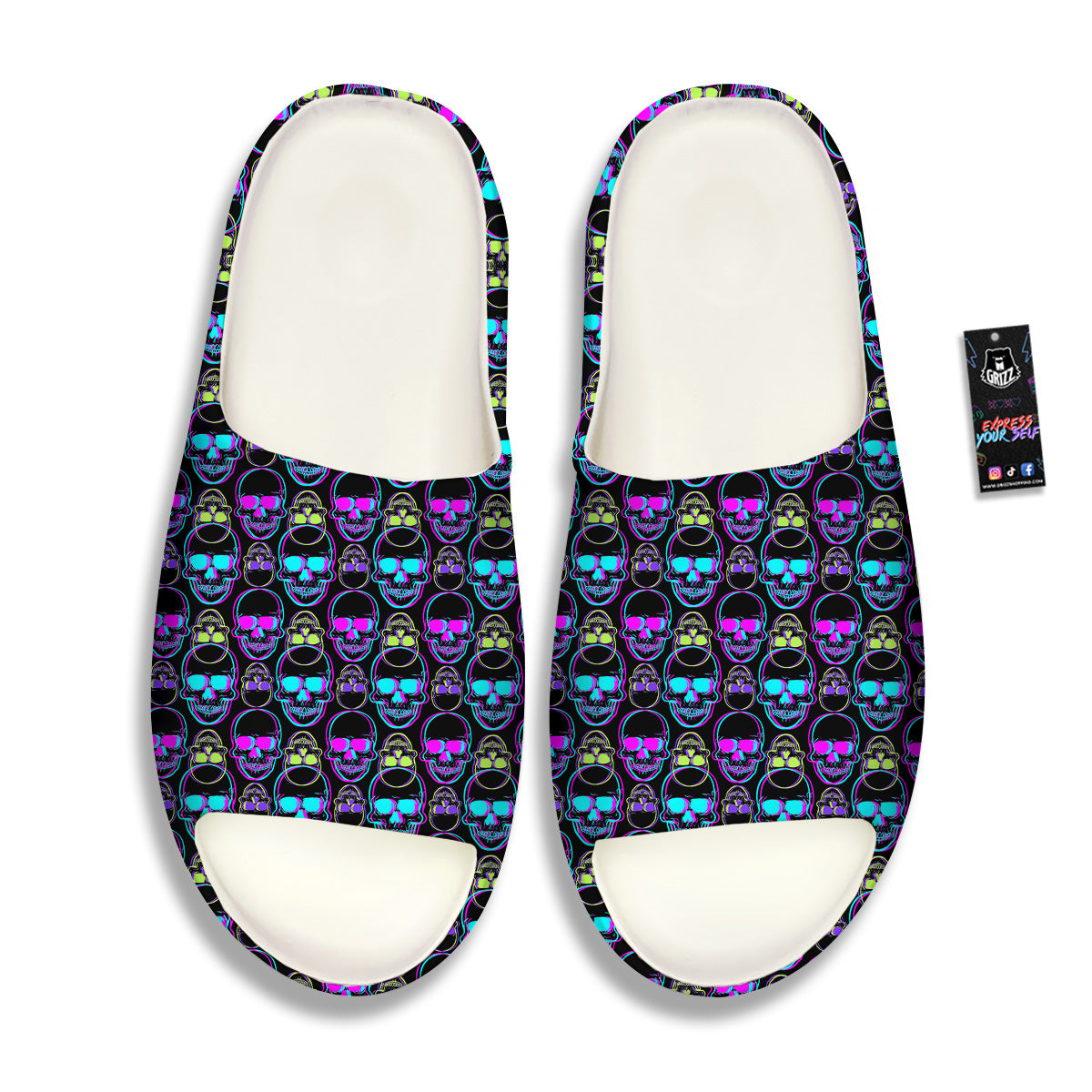 Skull Trippy Neon Print Pattern Sandals-grizzshop