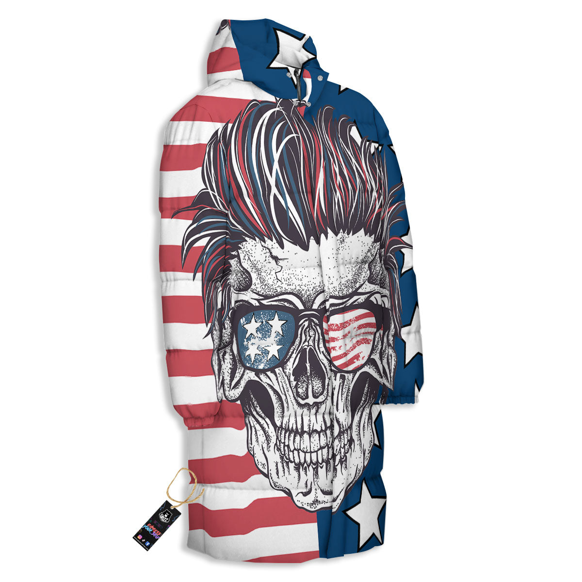 Skull With Sunglasses American Print Long Down Jacket