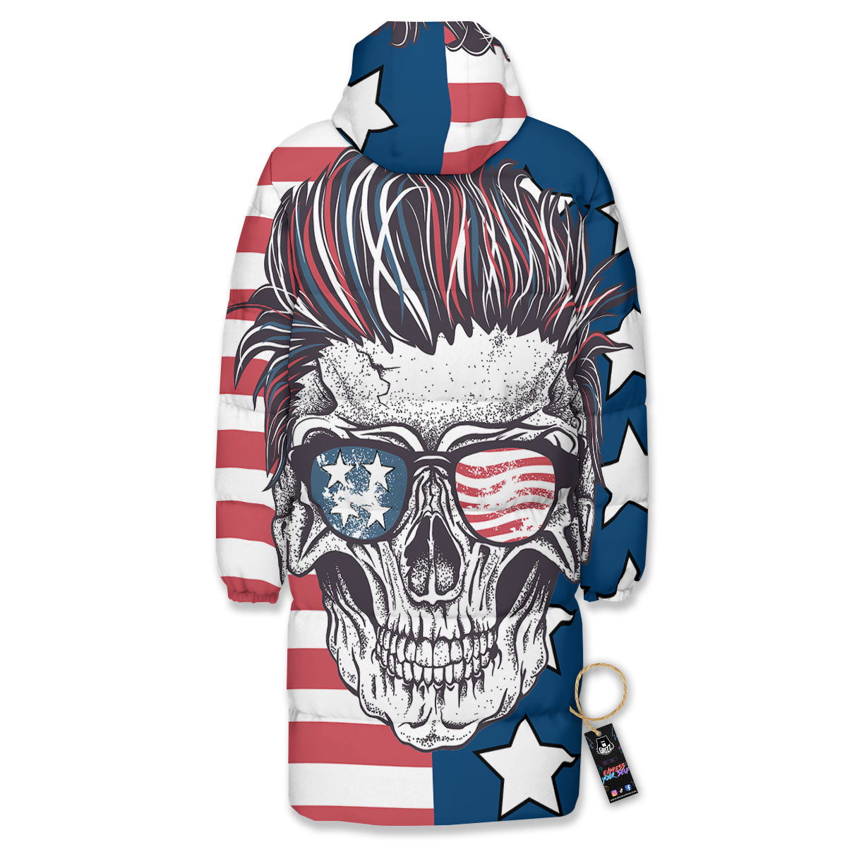 Skull With Sunglasses American Print Long Down Jacket