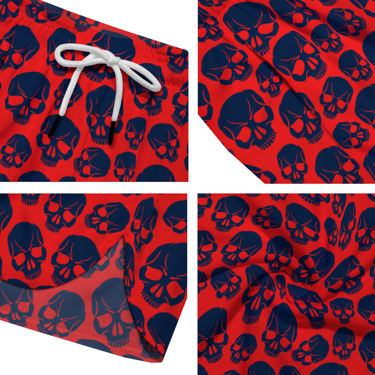 Skulls Red And Blue Hard Rock Print Pattern Men's Running Shorts-grizzshop