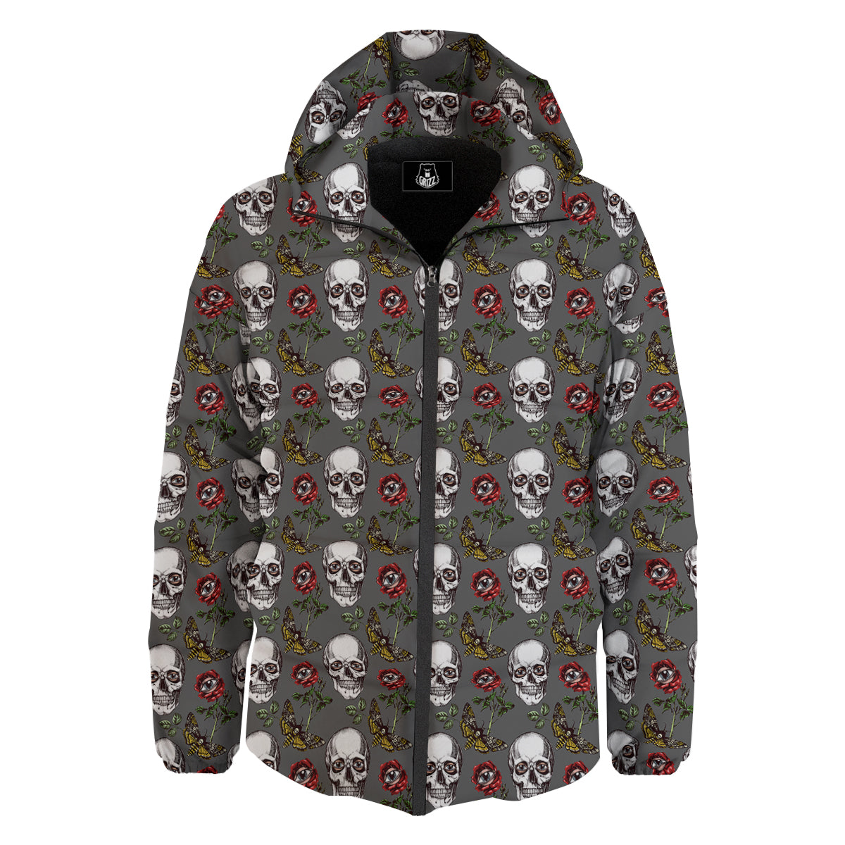 Skulls Roses Death Eyes Print Pattern Down Jacket-grizzshop
