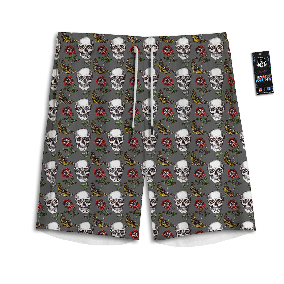 Skulls Roses Death Eyes Print Pattern Men's Athletic Shorts