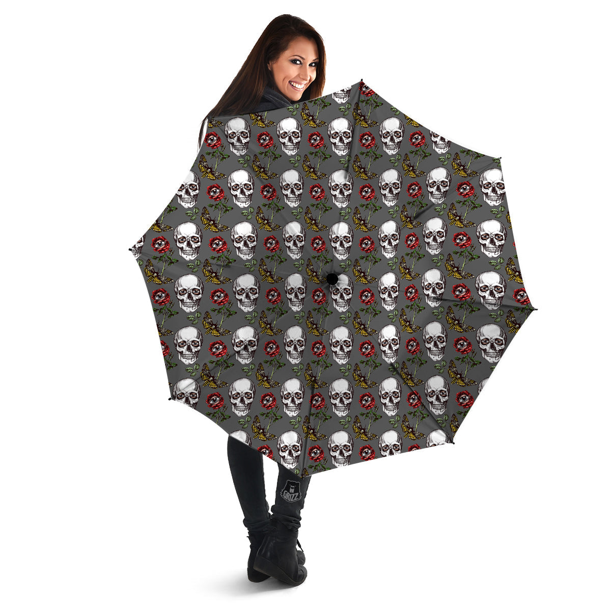 Skulls Roses Death Eyes Print Pattern Umbrella-grizzshop