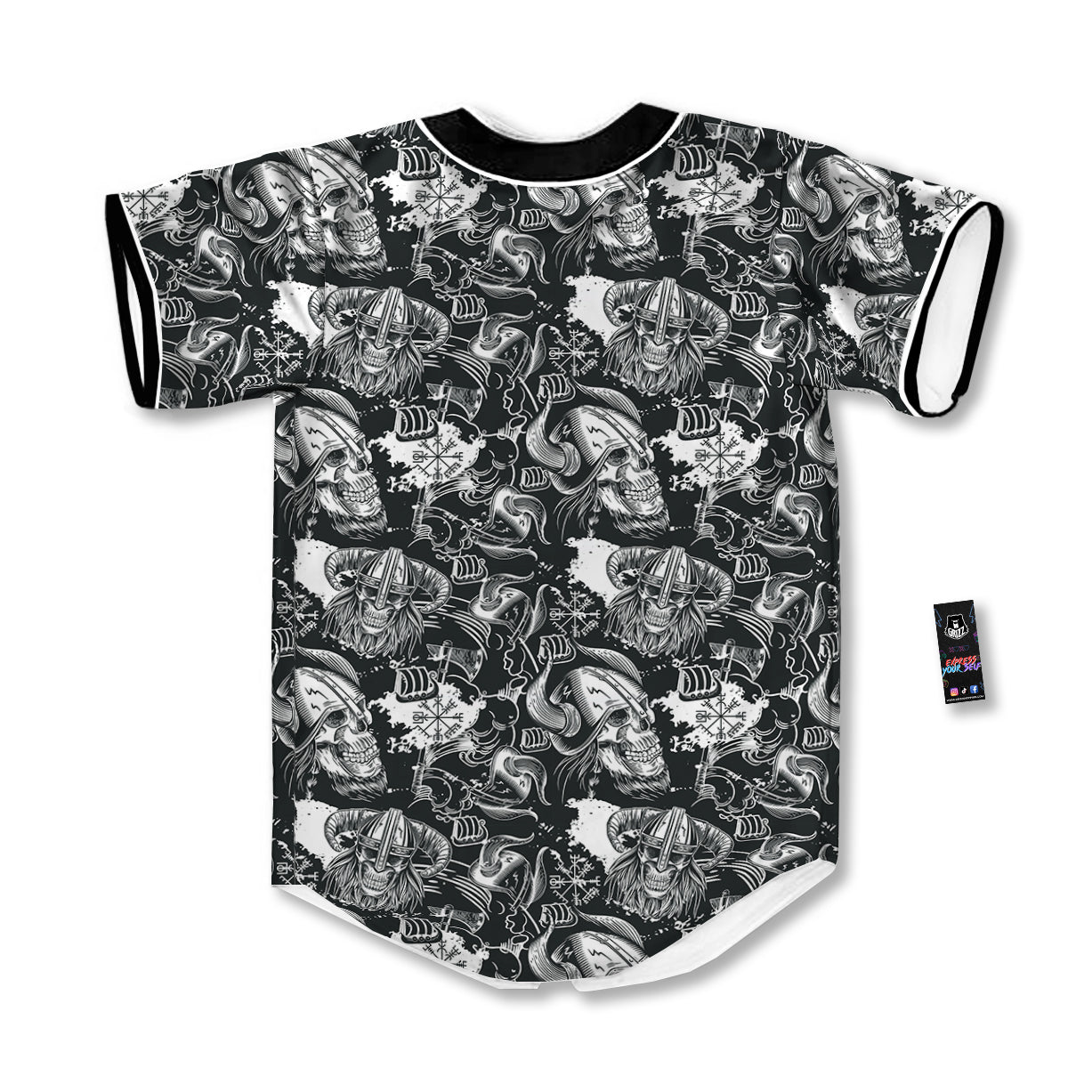 Skulls in Viking Helmets Print Pattern Baseball Jersey-grizzshop
