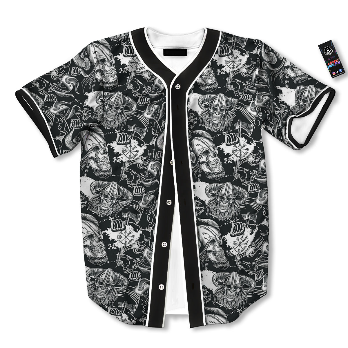 Skulls in Viking Helmets Print Pattern Baseball Jersey-grizzshop
