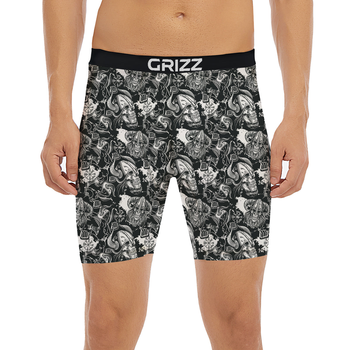 Skulls in Viking Helmets Print Pattern Boxer Briefs-grizzshop