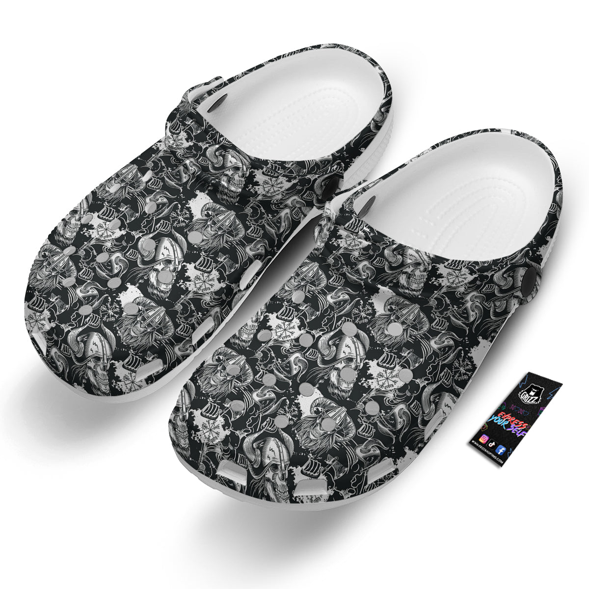 Skulls in Viking Helmets Print Pattern Clog-grizzshop