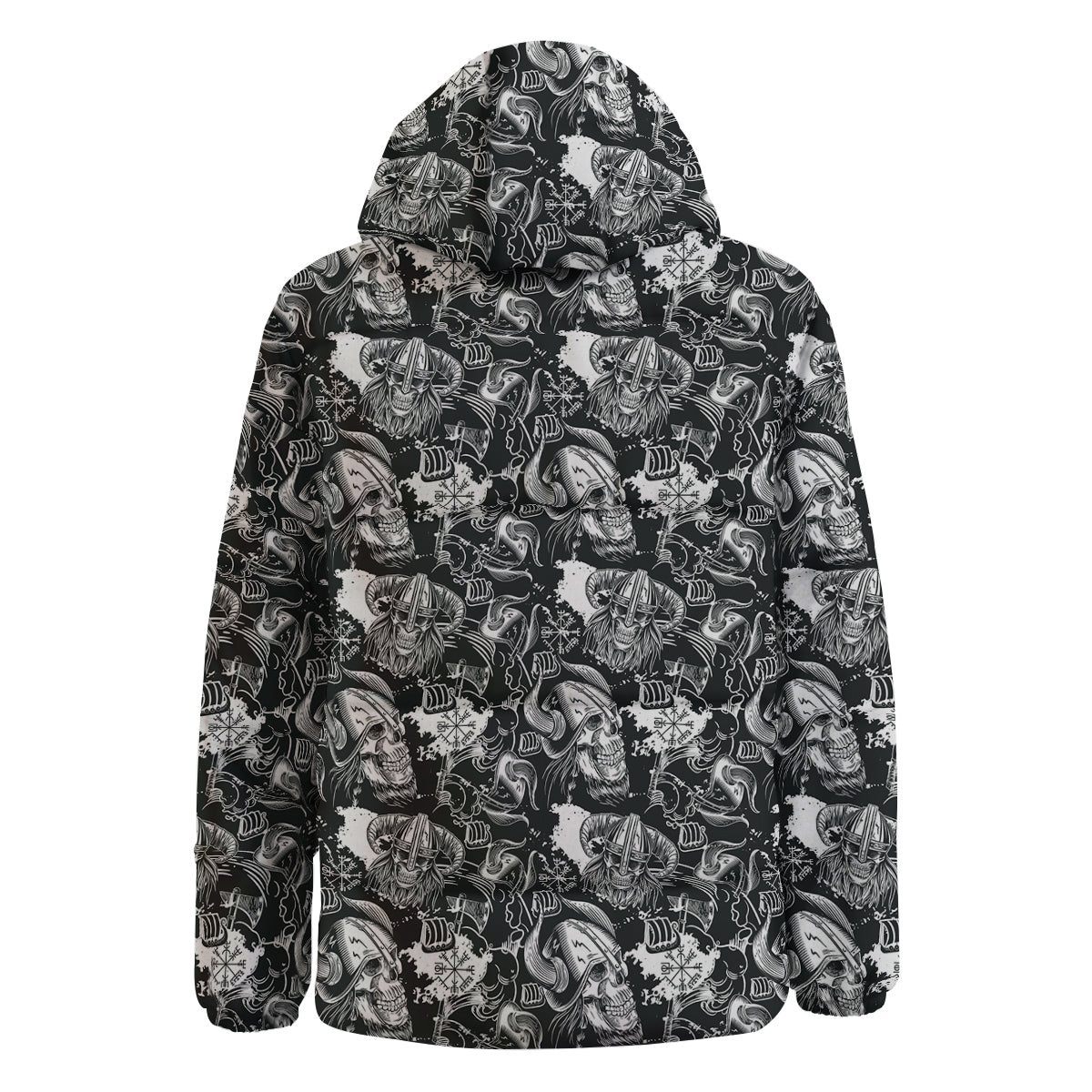 Skulls in Viking Helmets Print Pattern Down Jacket-grizzshop