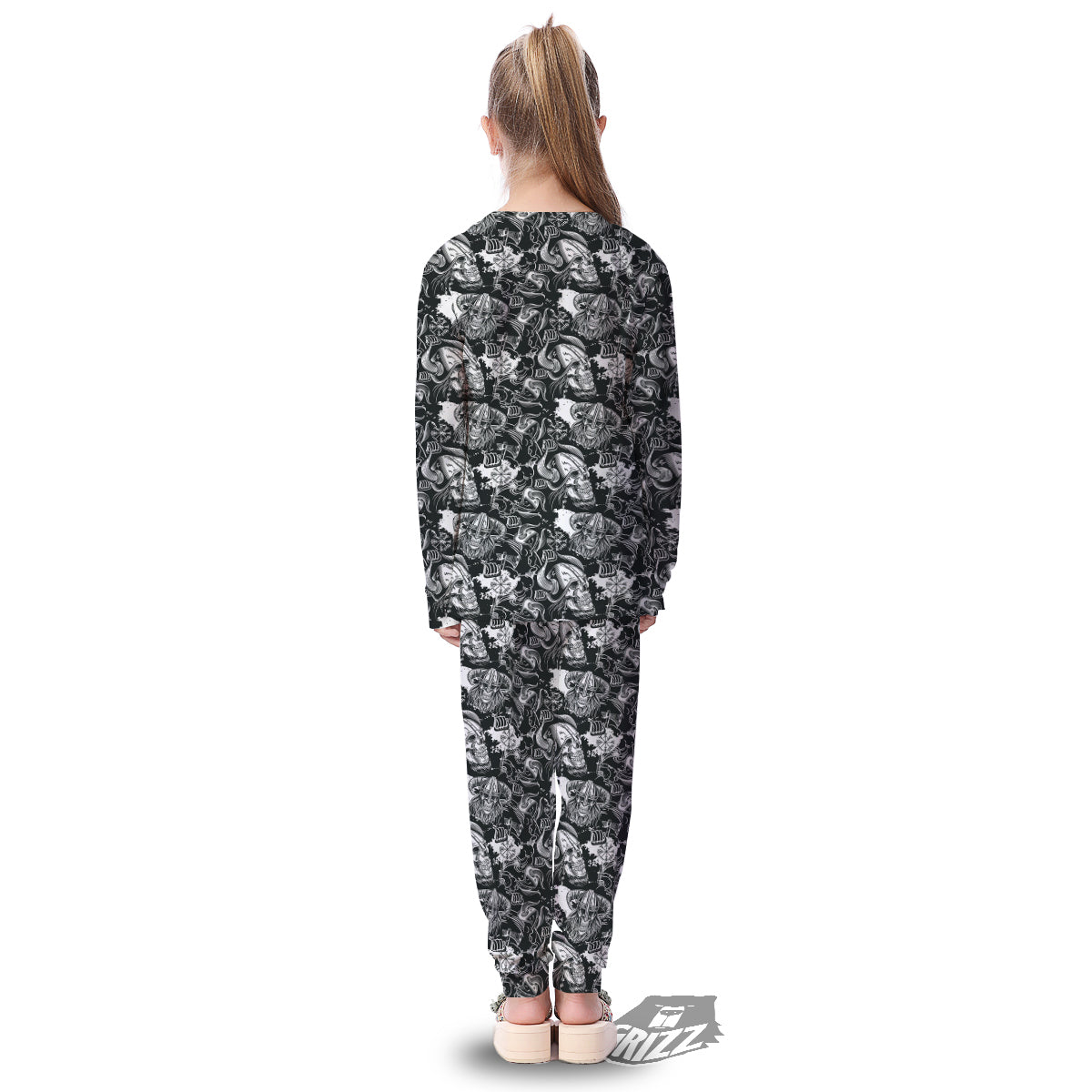 Skulls in Viking Helmets Print Pattern Kid's Pajamas-grizzshop