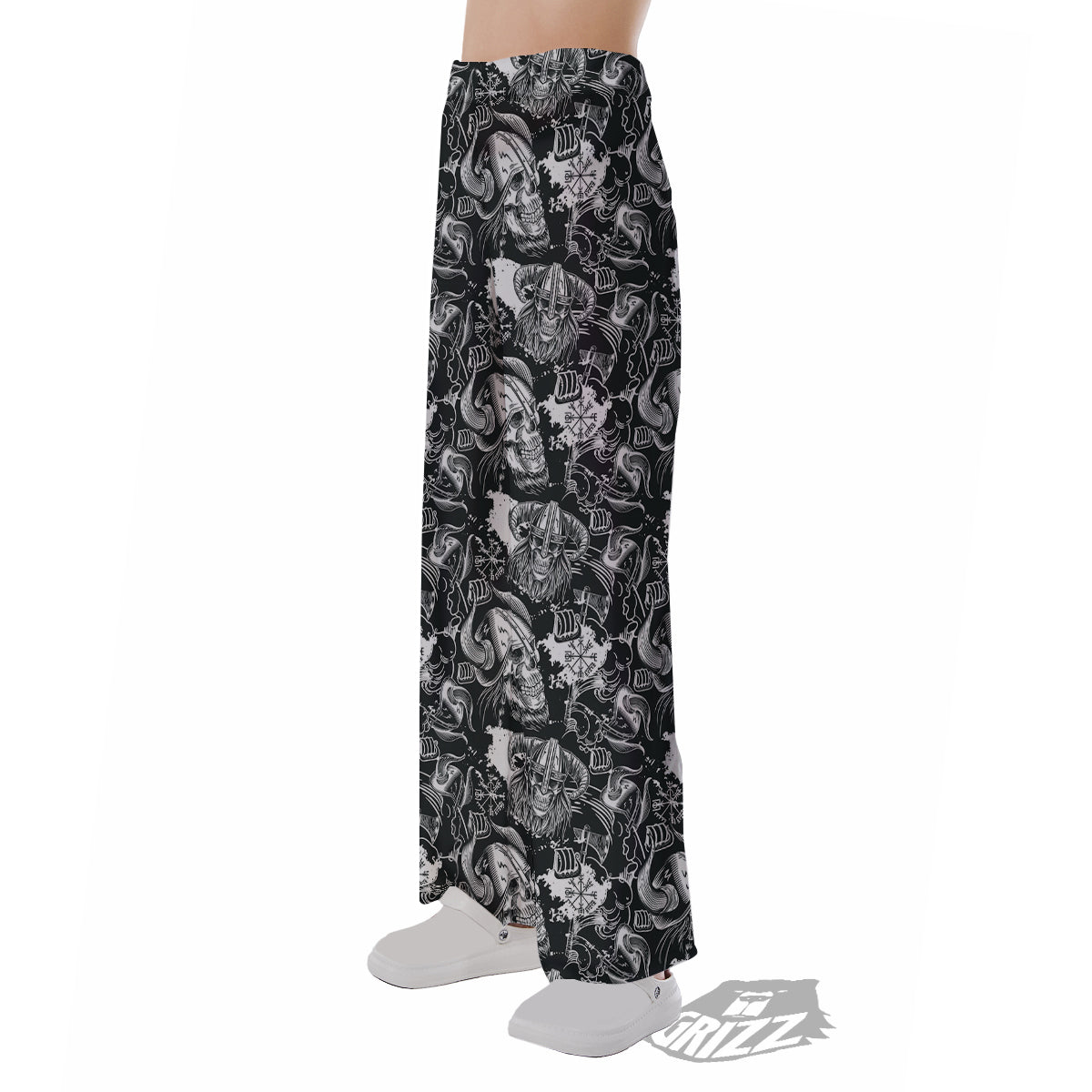 Skulls in Viking Helmets Print Pattern Pajama Pants-grizzshop