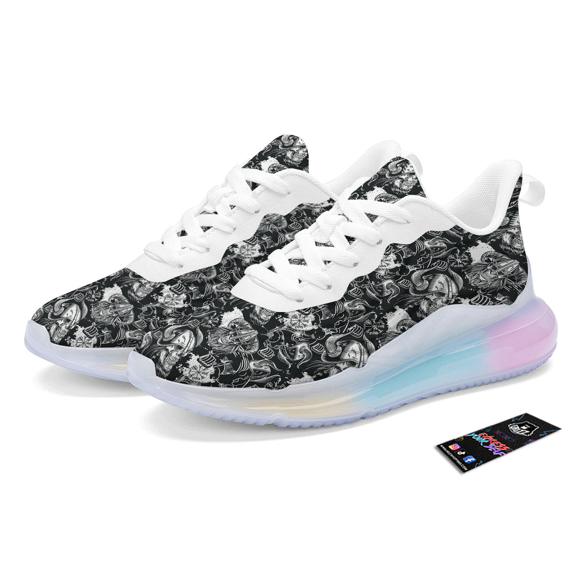Skulls in Viking Helmets Print Pattern Running Sneakers-grizzshop