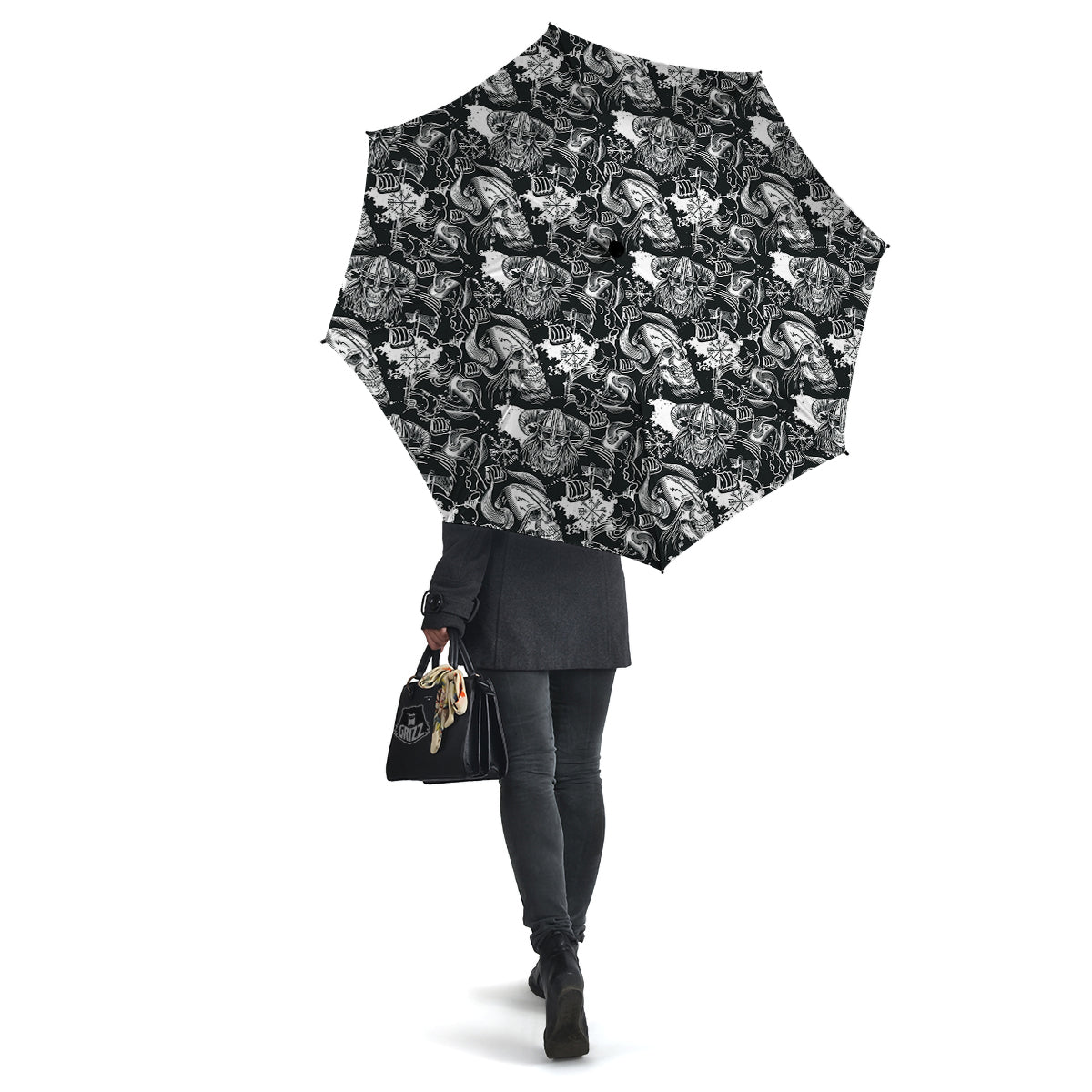 Skulls in Viking Helmets Print Pattern Umbrella-grizzshop