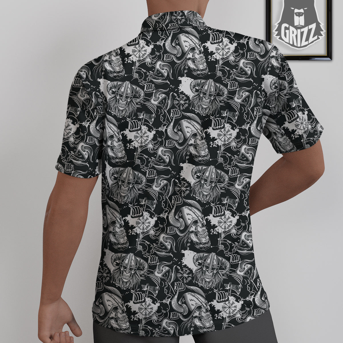 Skulls in Viking Helmets Print Pattern Untucked Shirts-grizzshop