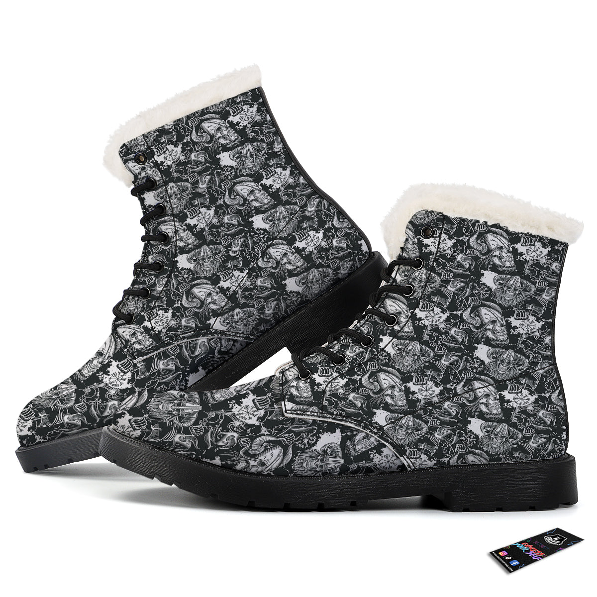 Skulls in Viking Helmets Print Pattern Winter Boots-grizzshop