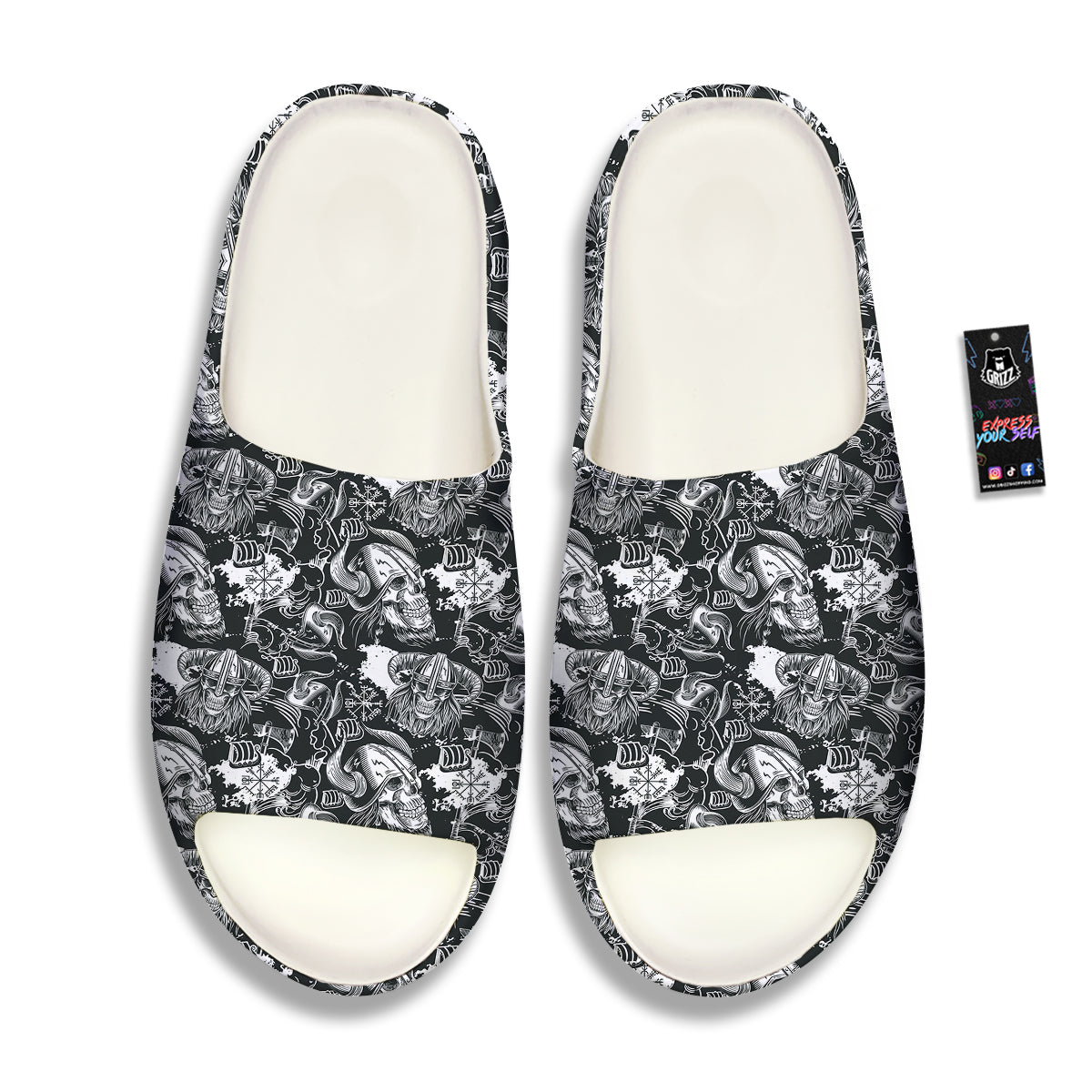 Skulls in Viking Helmets Print Pattern Sandals-grizzshop