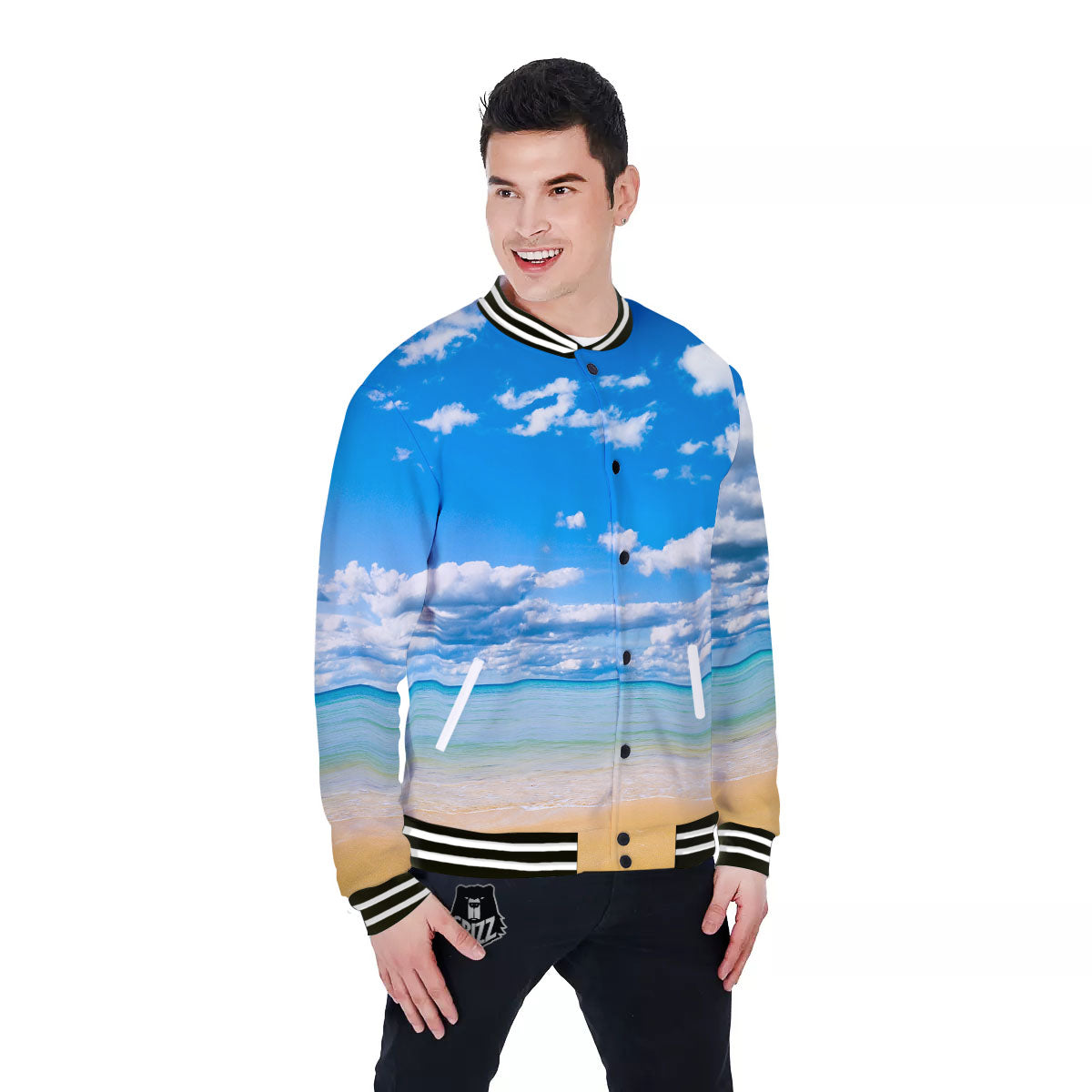 Sky And Sea Print Baseball Jacket-grizzshop