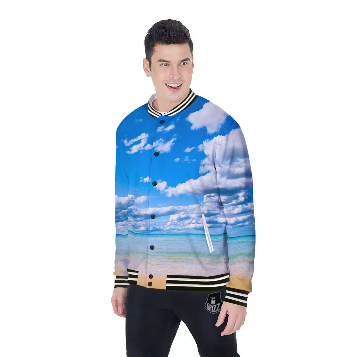 Sky And Sea Print Baseball Jacket-grizzshop
