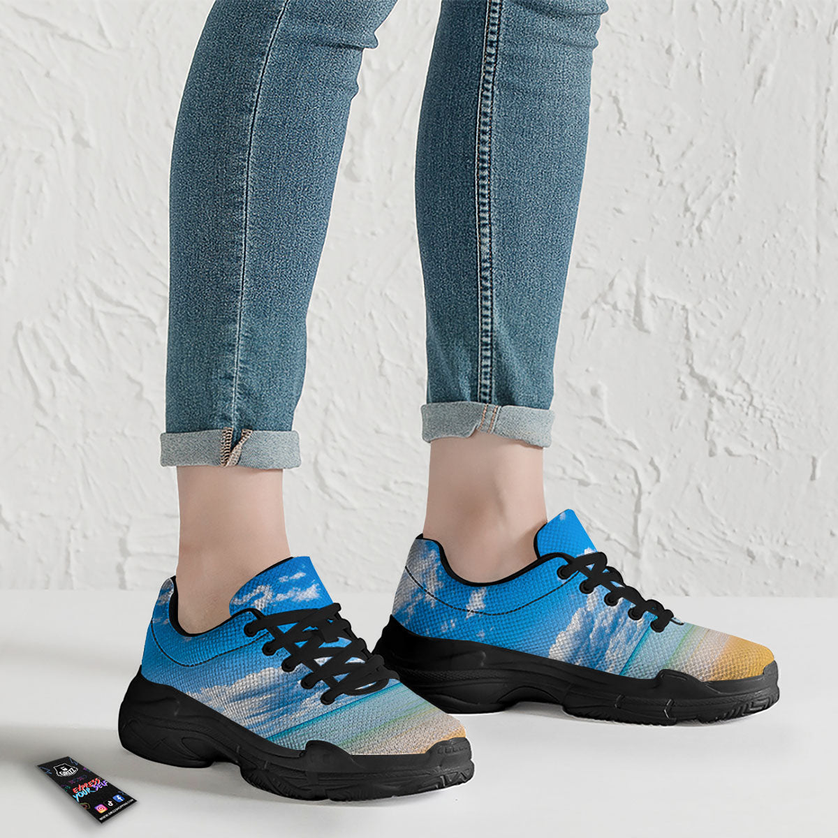 Sky And Sea Print Black Chunky Shoes-grizzshop