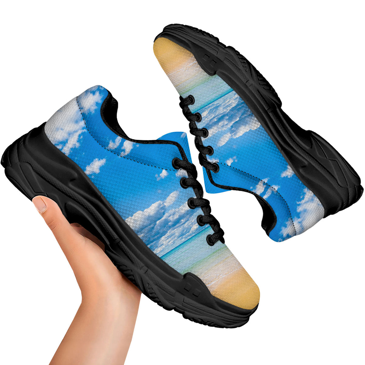 Sky And Sea Print Black Chunky Shoes-grizzshop