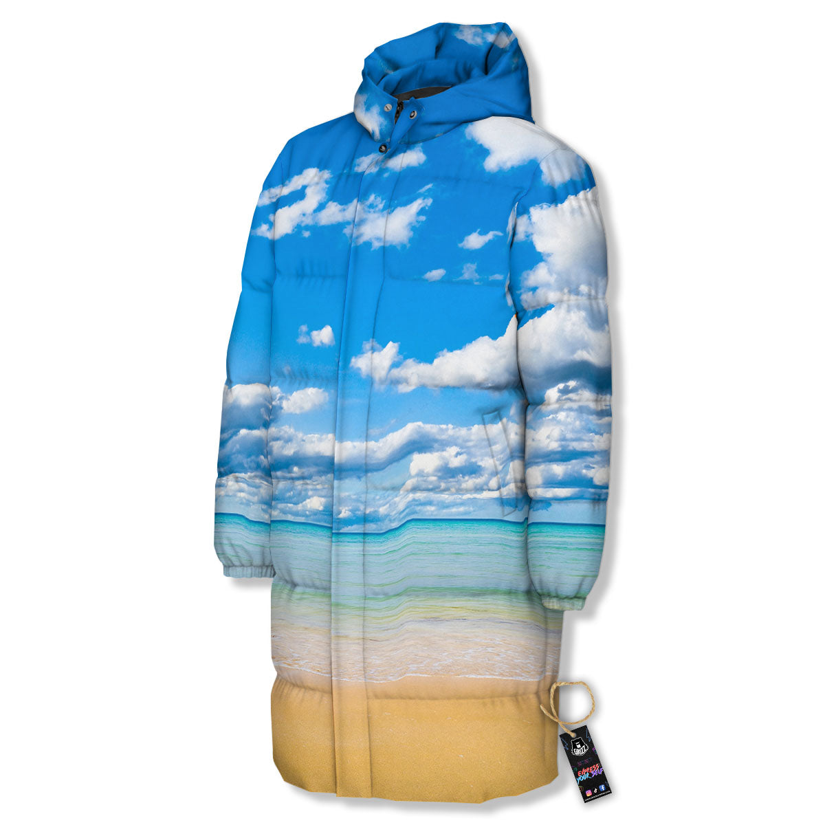 Sky And Sea Print Long Down Jacket-grizzshop