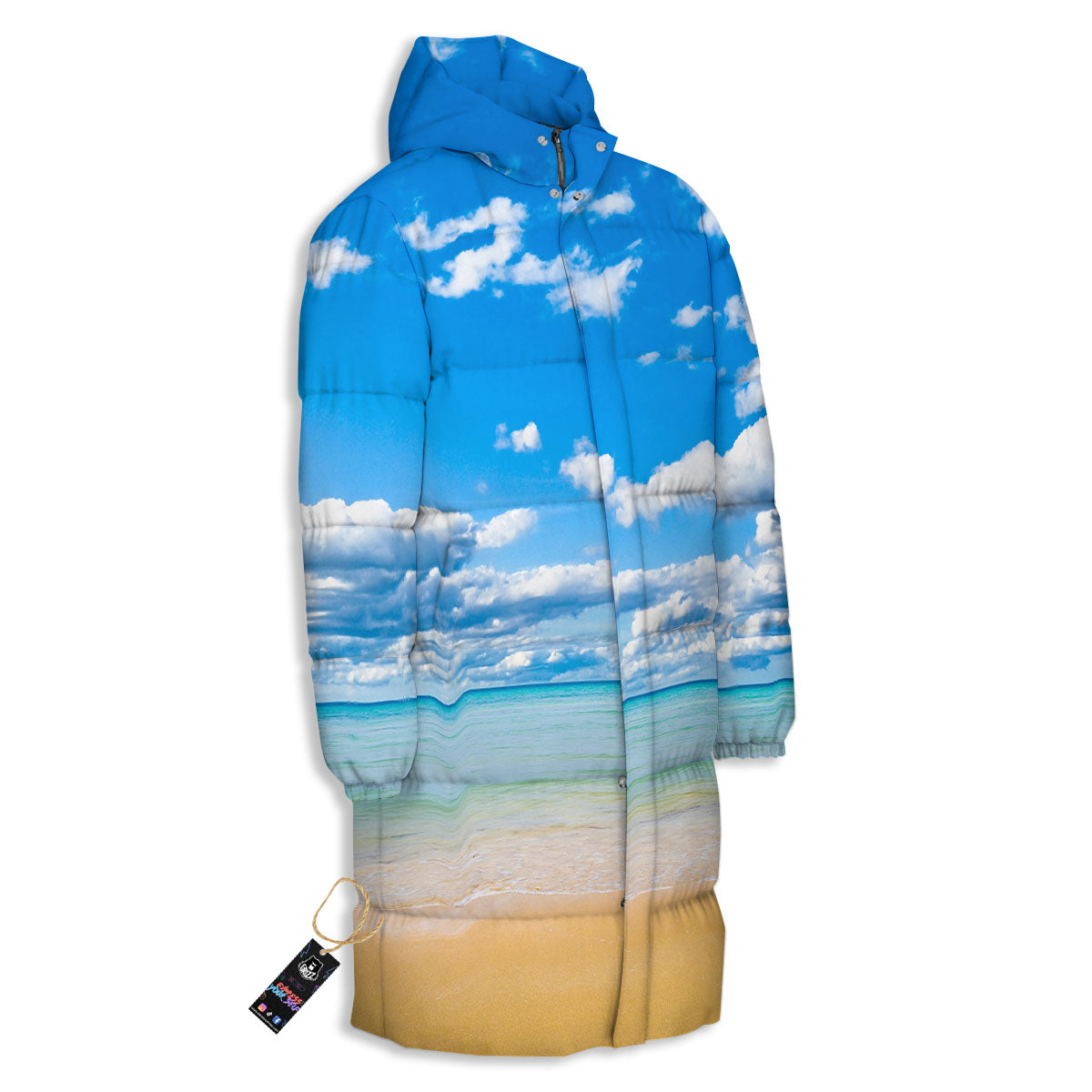 Sky And Sea Print Long Down Jacket-grizzshop