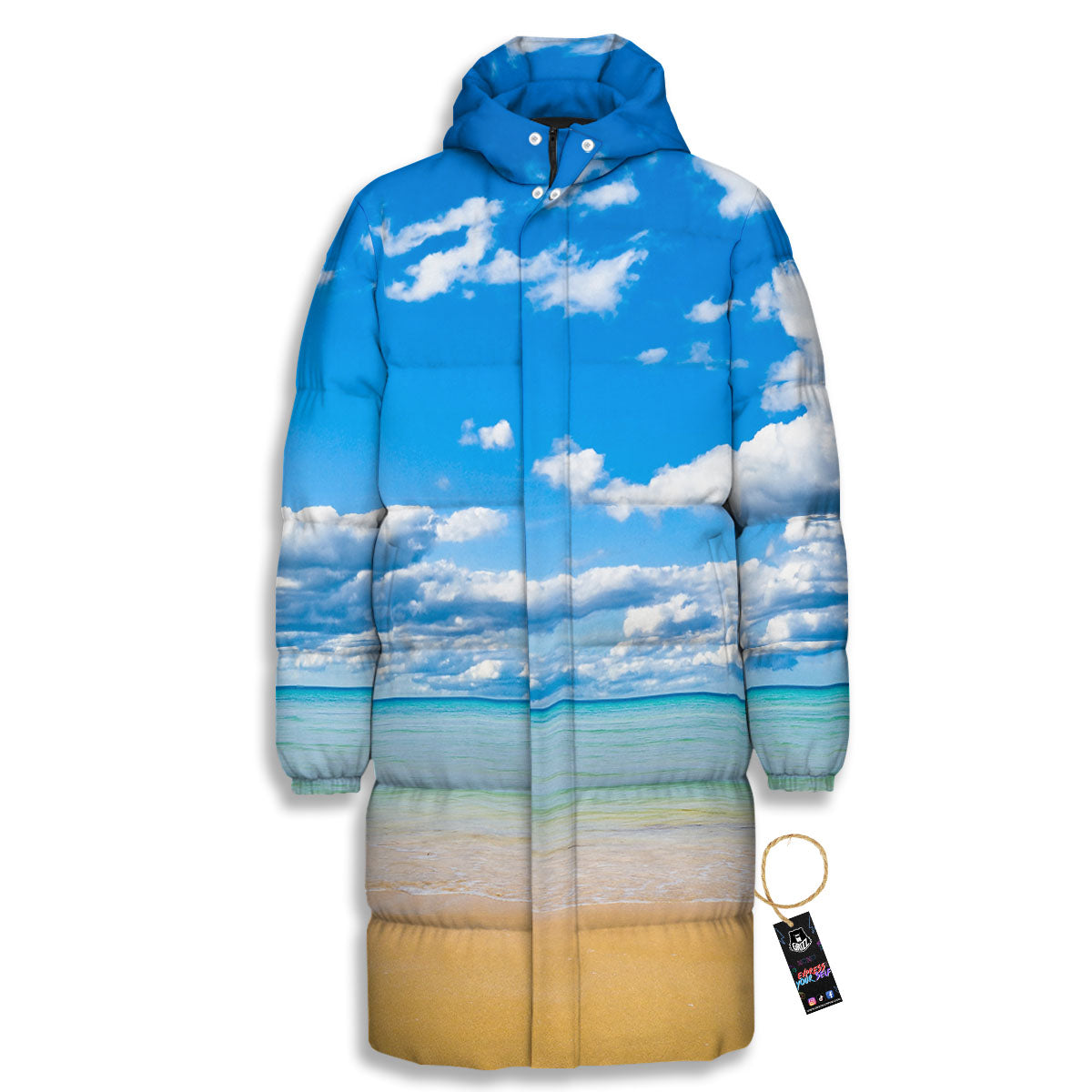 Sky And Sea Print Long Down Jacket-grizzshop