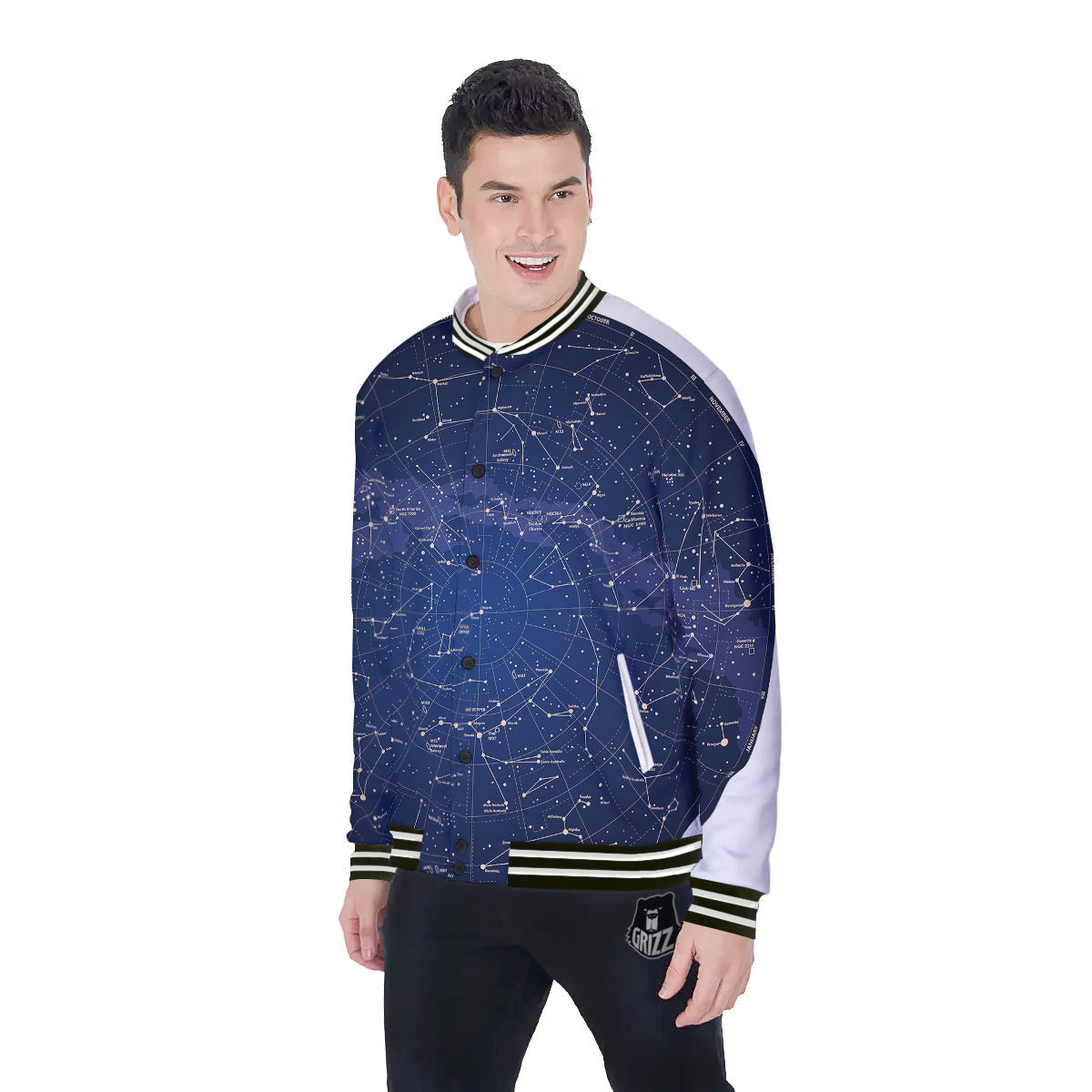 Sky Map Constellation Print Baseball Jacket-grizzshop