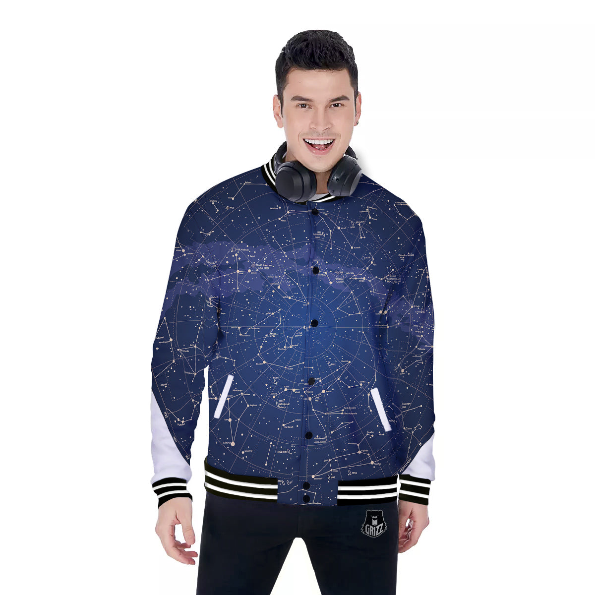 Sky Map Constellation Print Baseball Jacket-grizzshop