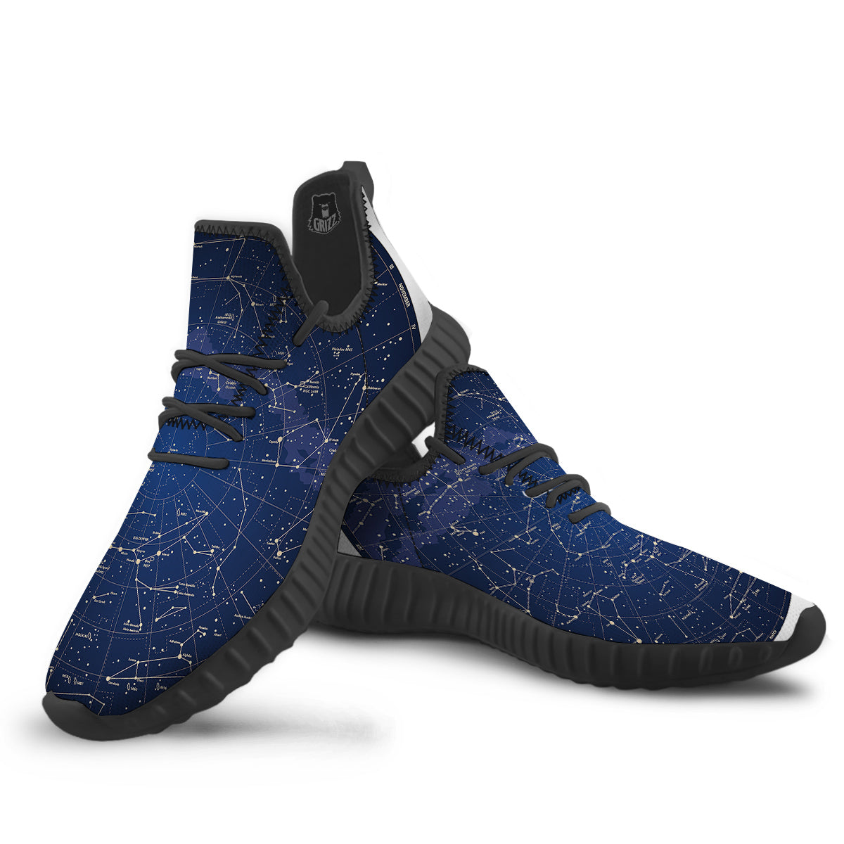 Sky Map Constellation Print Black Walking Shoes-grizzshop