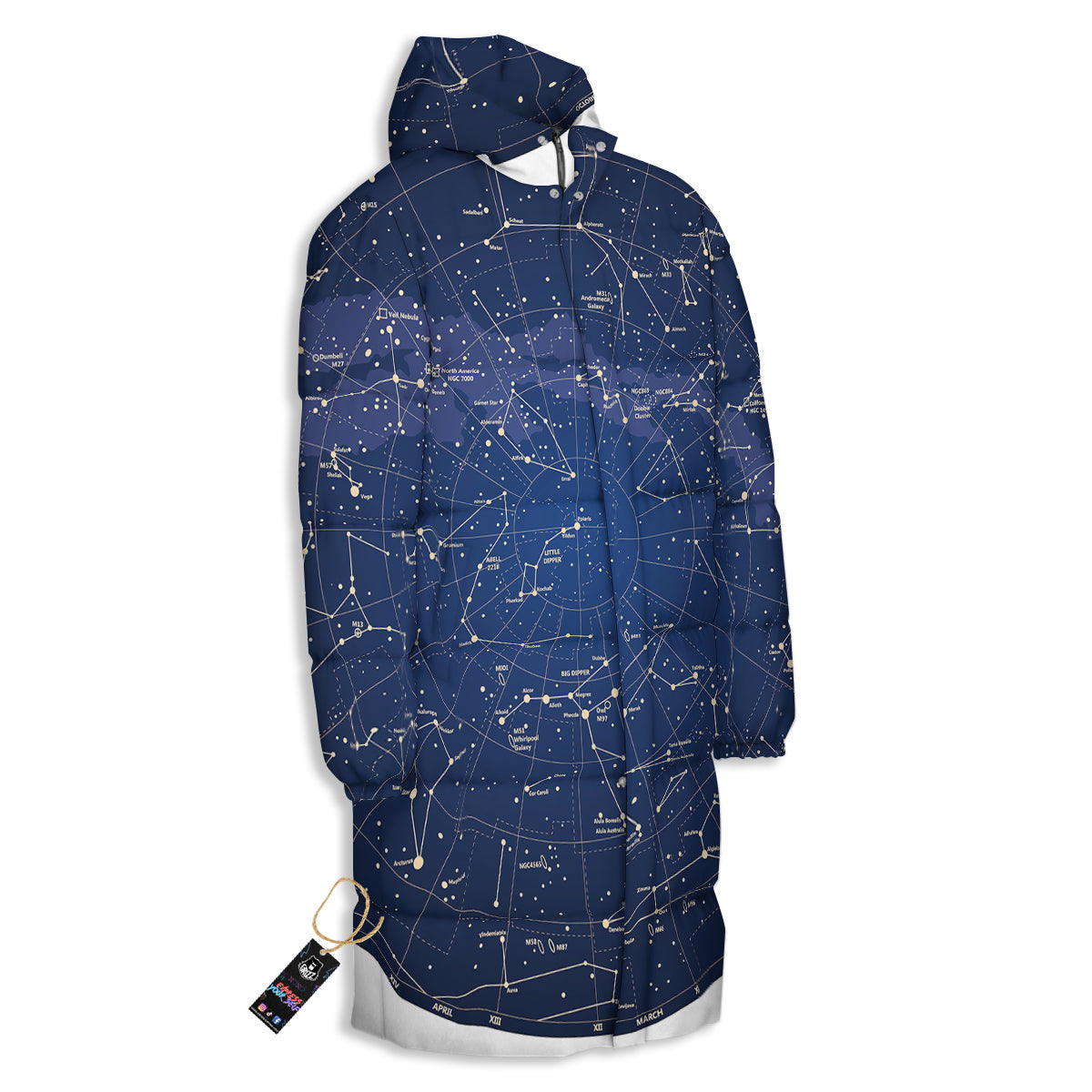 Sky Map Constellation Print Long Down Jacket-grizzshop