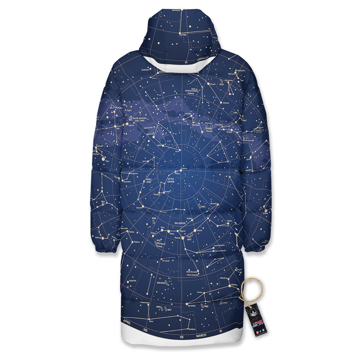 Sky Map Constellation Print Long Down Jacket-grizzshop