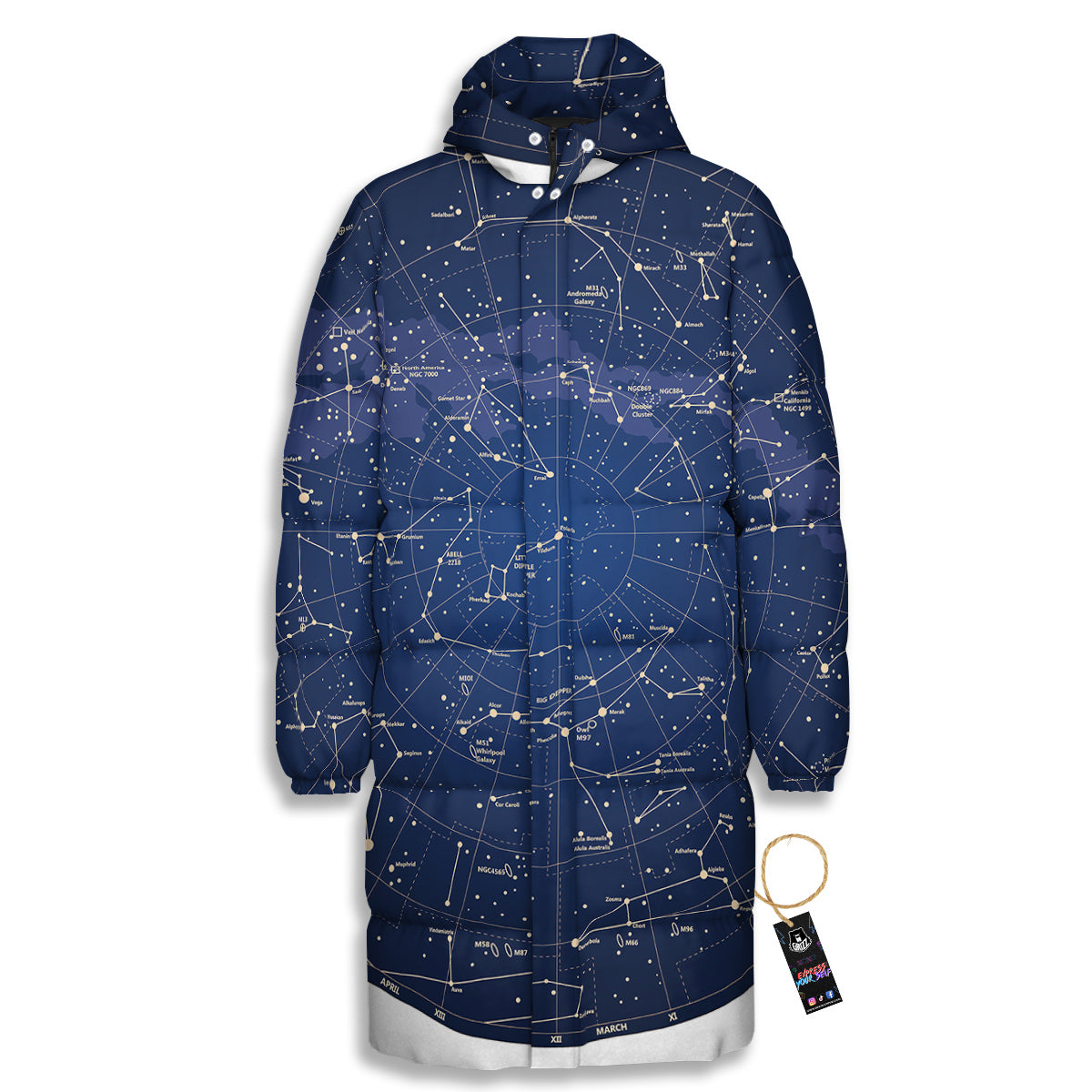 Sky Map Constellation Print Long Down Jacket-grizzshop
