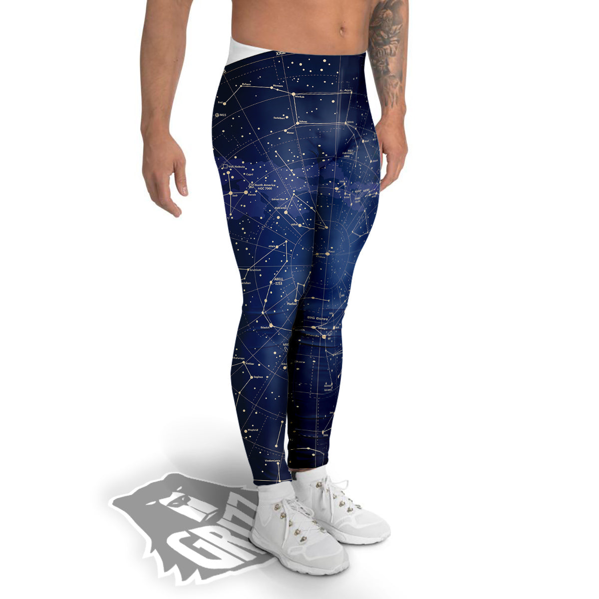 Sky Map Constellation Print Men's Leggings-grizzshop