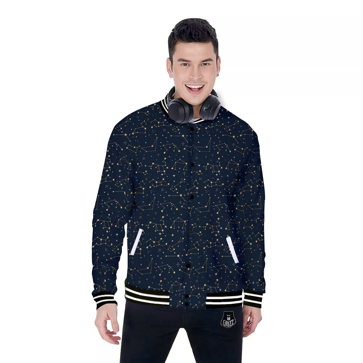 Sky Map Constellation Print Pattern Baseball Jacket-grizzshop