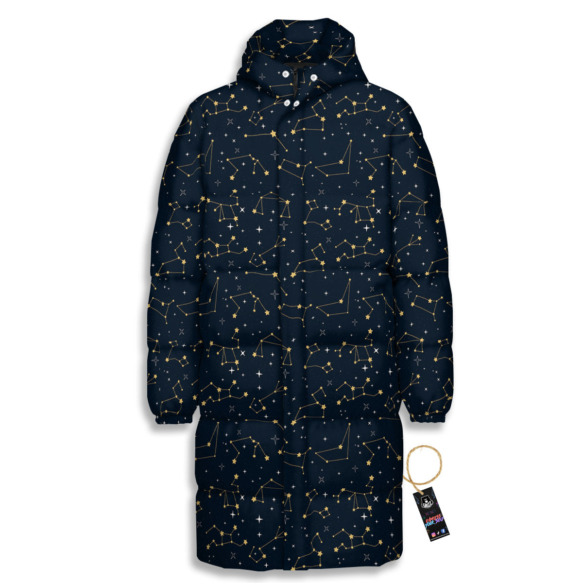 Sky Map Constellation Print Pattern Long Down Jacket-grizzshop