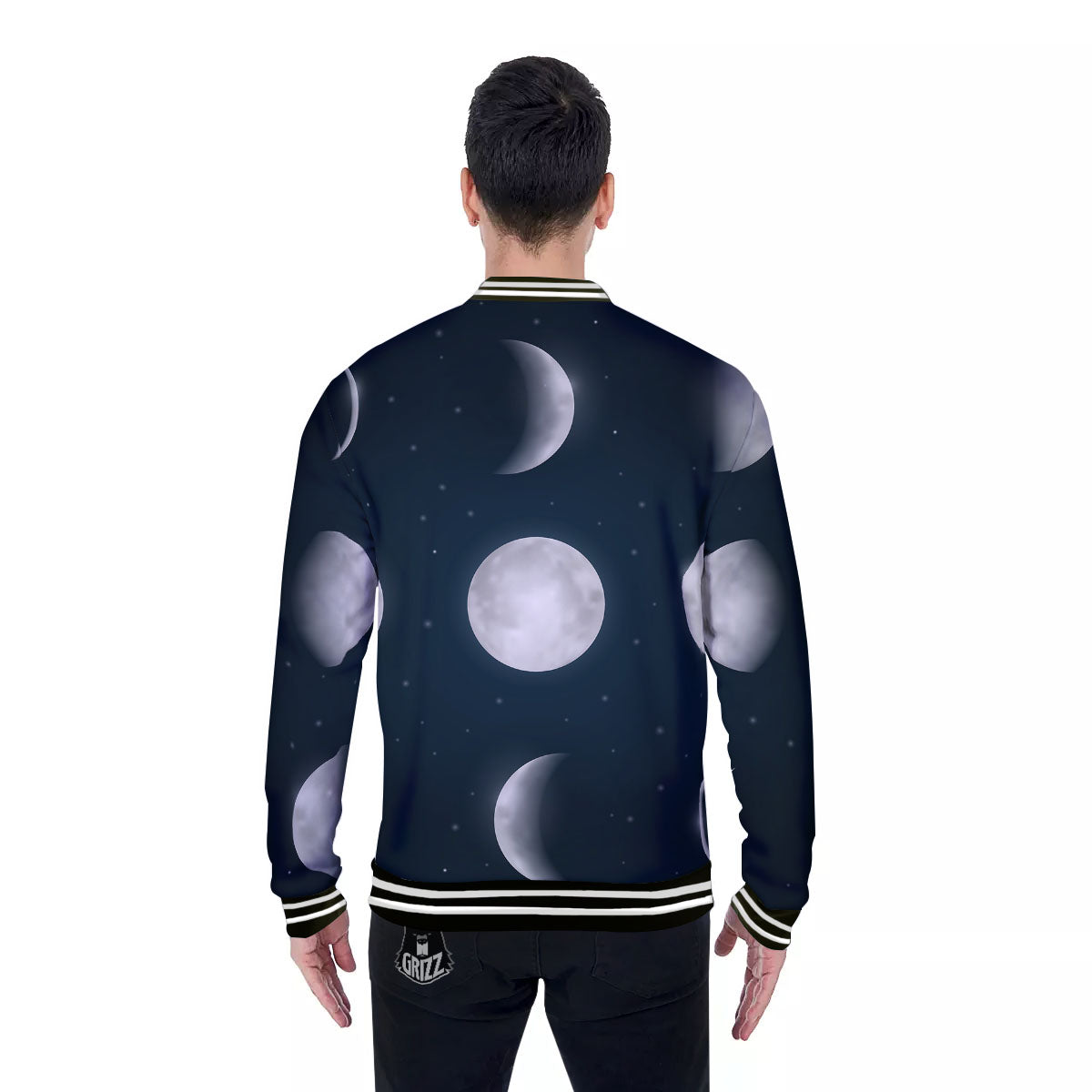 Sky Moon Night Phase Print Baseball Jacket-grizzshop