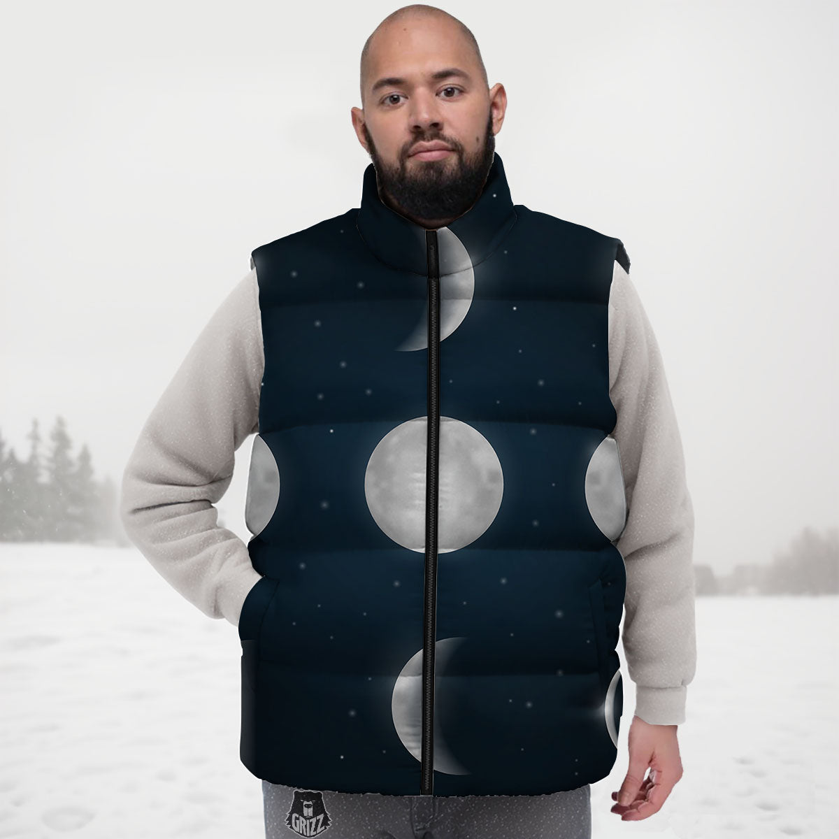 Sky Moon Night Phase Print Down Vest