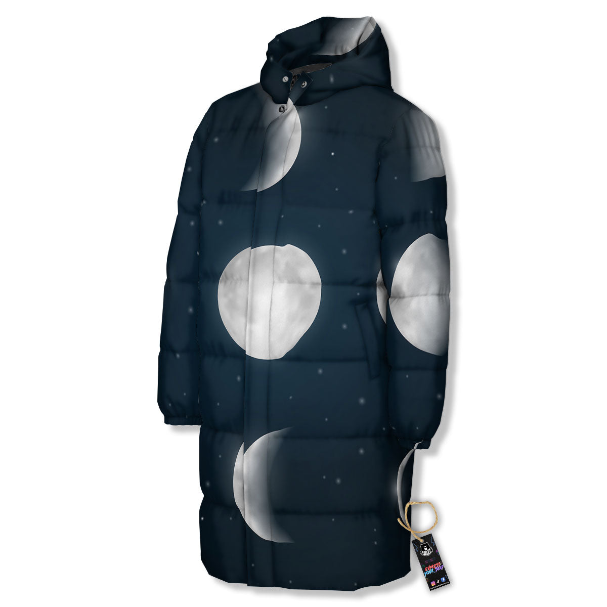 Sky Moon Night Phase Print Long Down Jacket-grizzshop