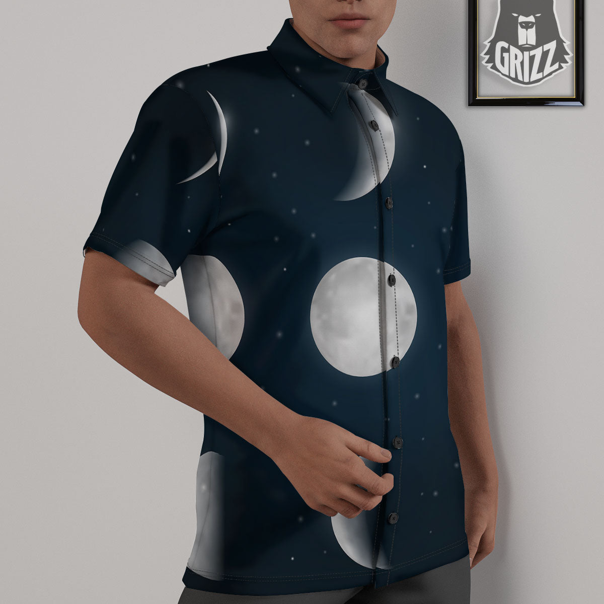 Sky Moon Night Phase Print Untucked Shirts-grizzshop