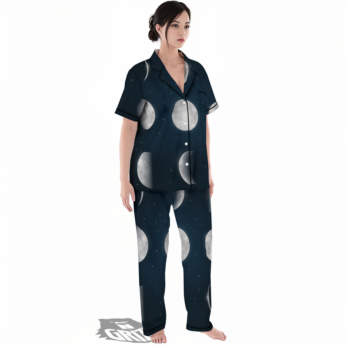 Sky Moon Night Phase Print Women's Pajamas Set-grizzshop